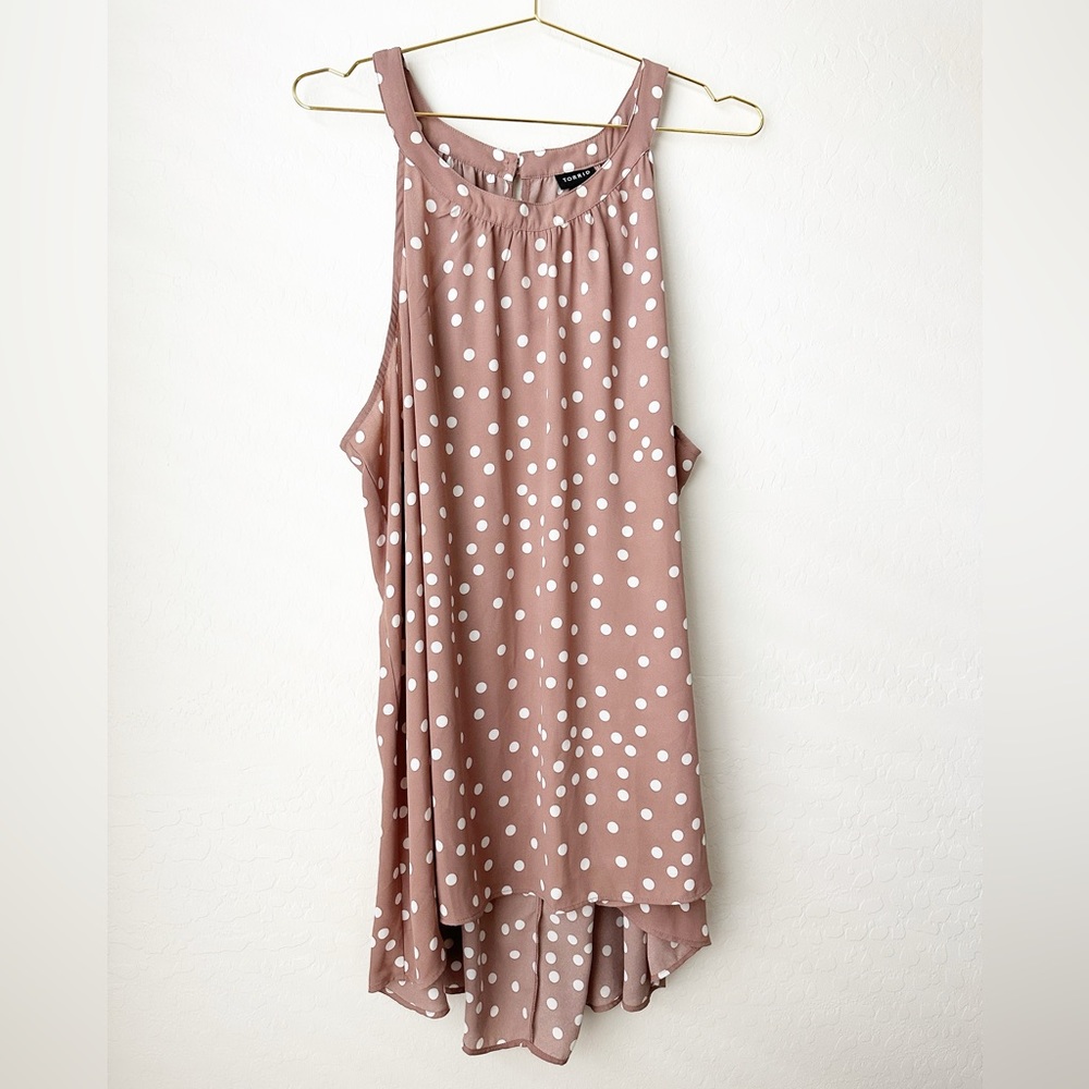 Torrid women’s plus 4x high neck tank top - blush and white polka dot NWT